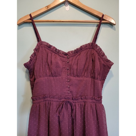 Patrons Of Peace Plum Purple Coquette Milkmaid Sleeveless Chiffon Maxi Dress L - Picture 2 of 8